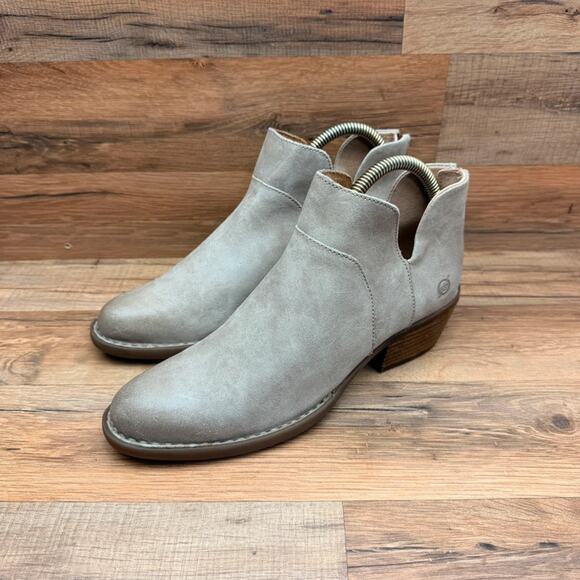 Born Shoes - Born Womens 8M Sherri Ankle Boots Back Zip Cutout Block Heel gray